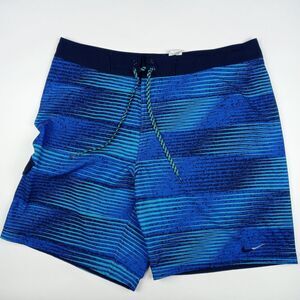 NIKE Board Shorts Unlined Swimming Trunks Men's Size 36 Side Pocket Blue